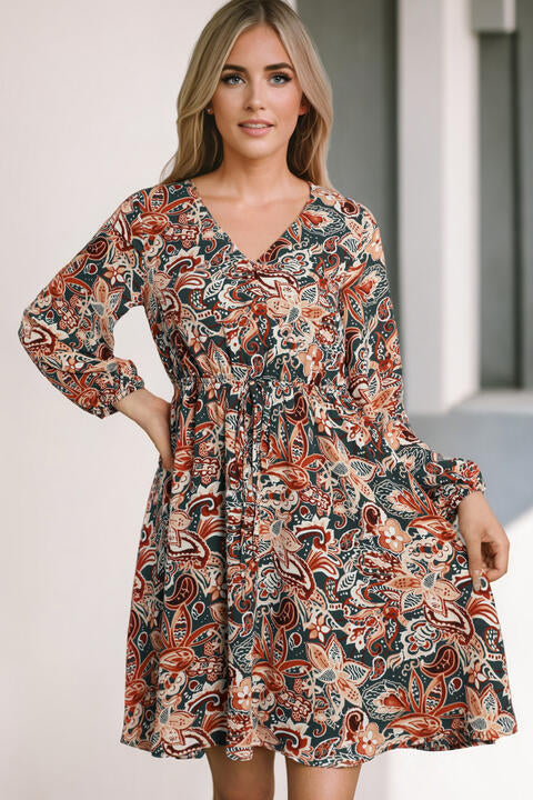 Printed V-Neck Mini Dress