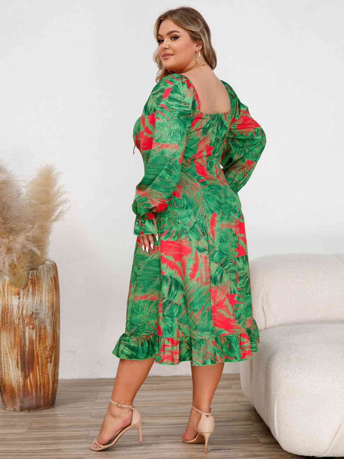 Plus Size Ruffled Square Neck Flounce Sleeve Dress Back