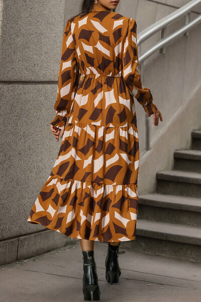 Printed Tied Pocketed Lantern Sleeve Dress