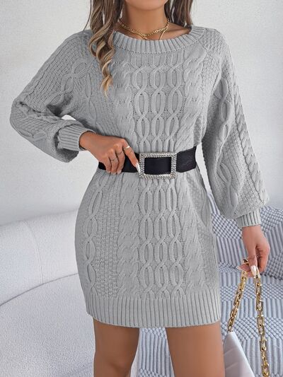 Cable-Knit Round Neck Sweater Dress Front