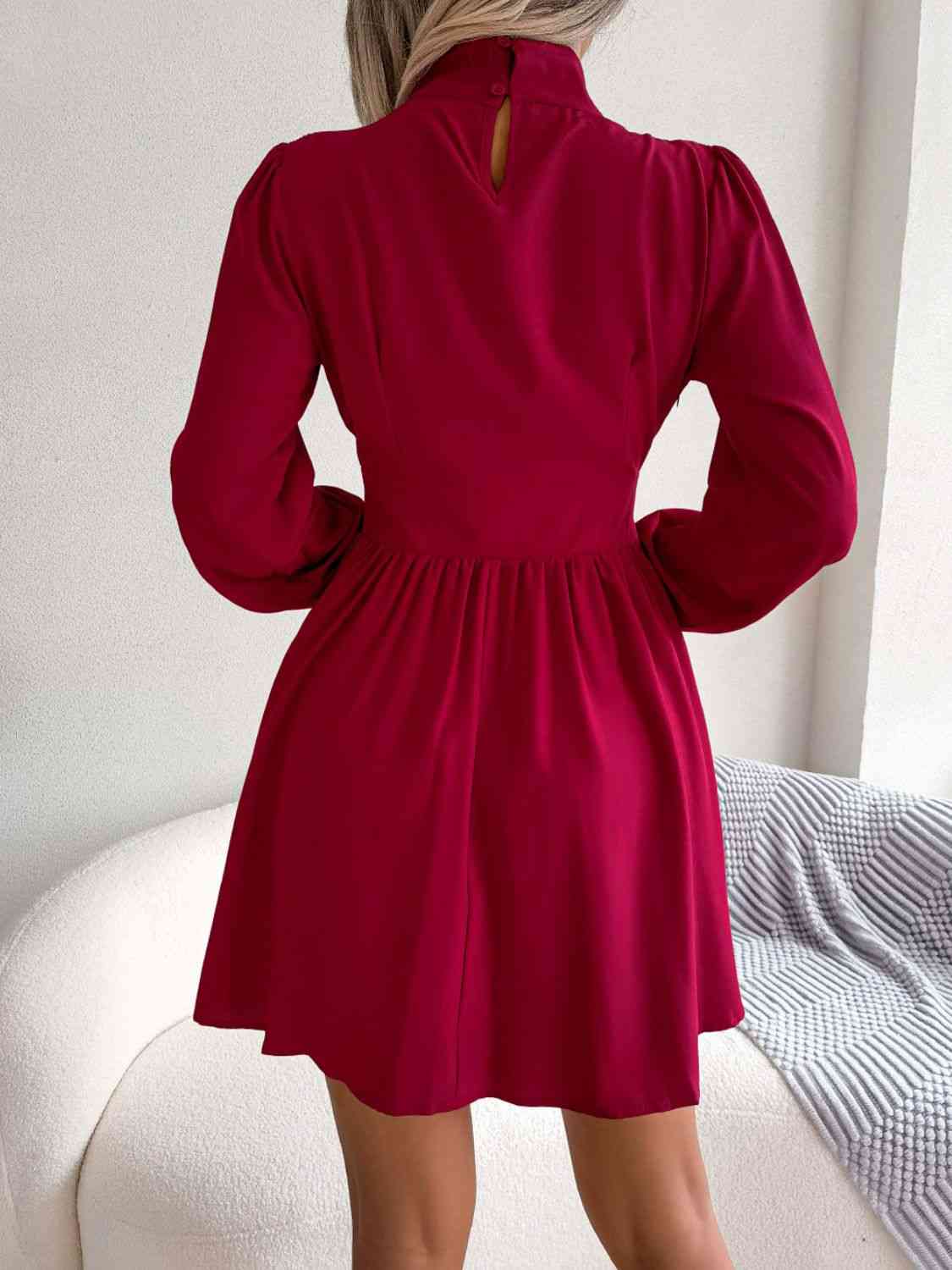 Cutout Turtleneck A-Line Mini Dress Back