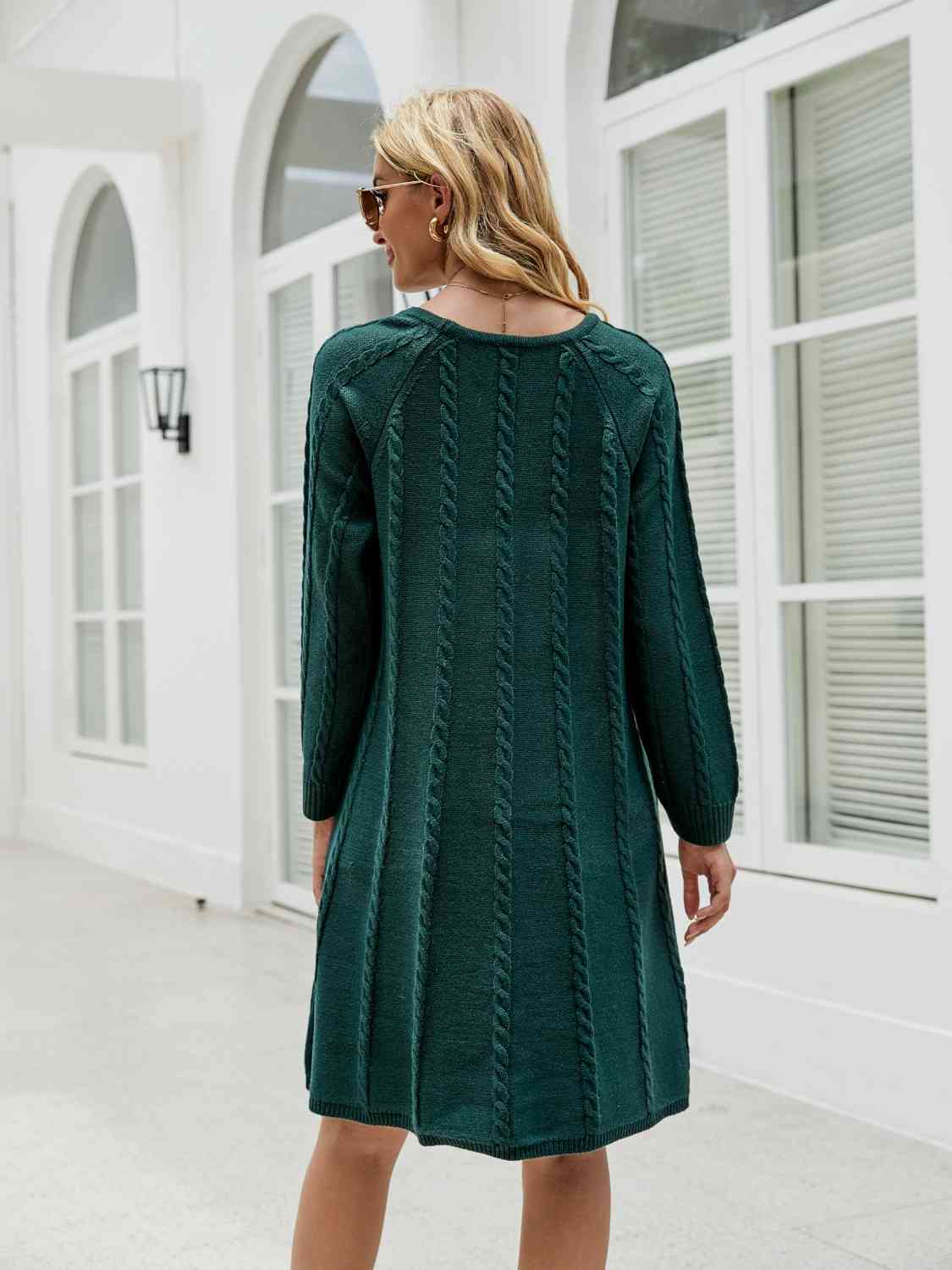 Cable-Knit Long Sleeve Sweater Dress Back