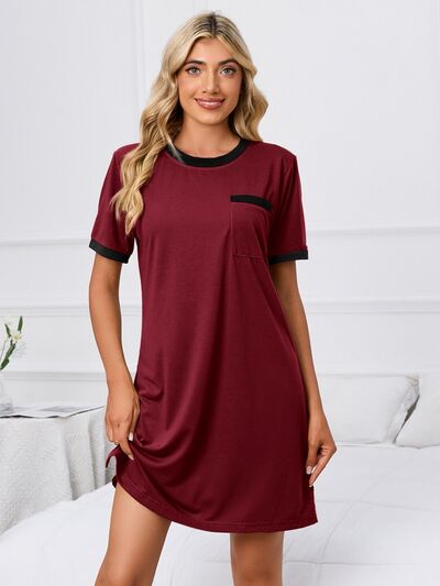 Contrast Trim Round Neck Mini Dress Front