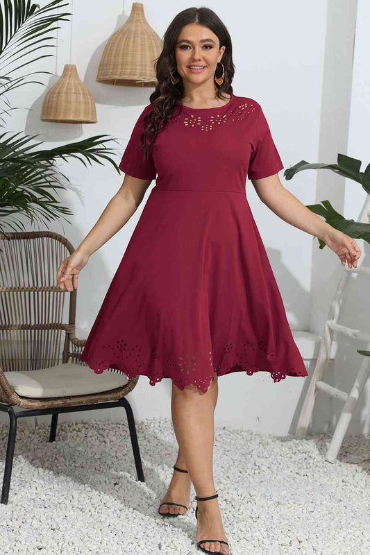 Plus Size Round Neck Openwork Dress Front