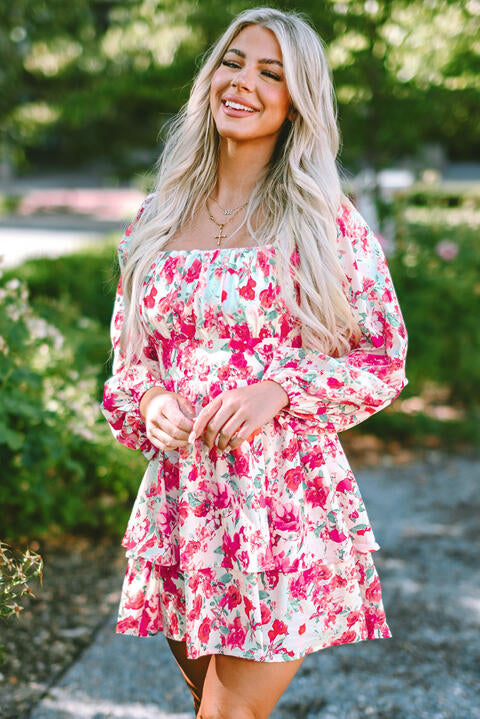 Floral Square Neck Layered Dress Side