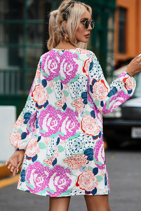 Floral V-Neck Long Sleeve Dress Back