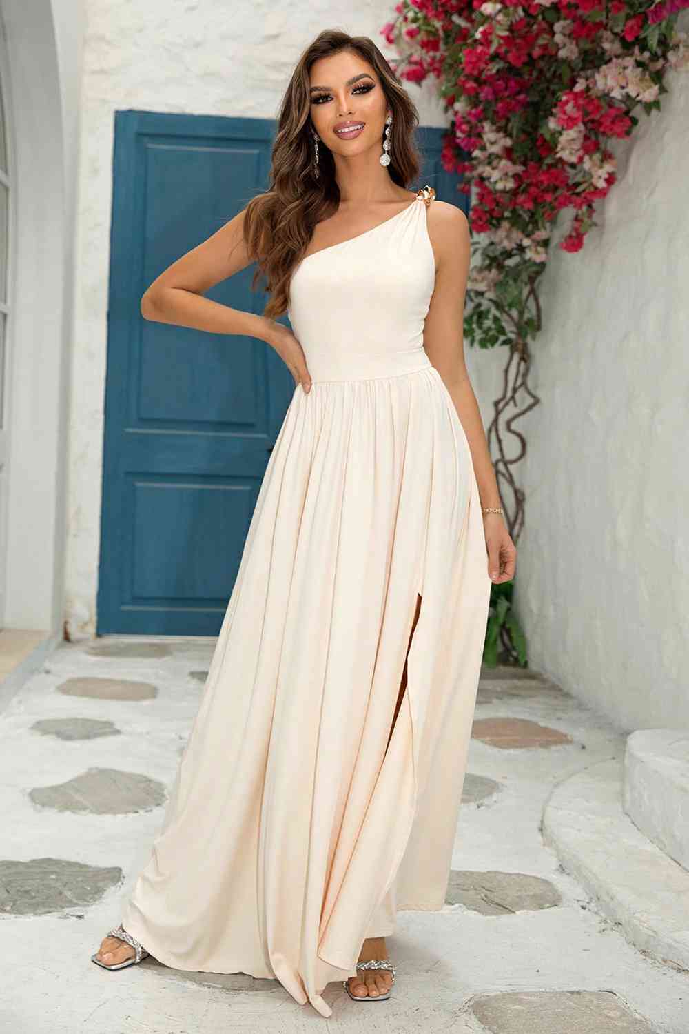 One-Shoulder Split Maxi Dress Front