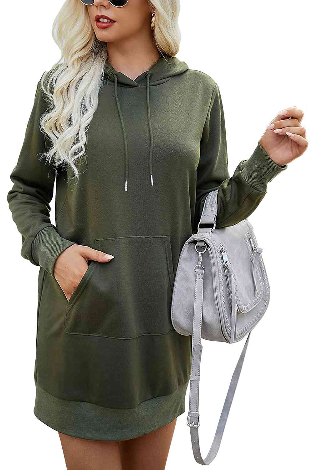 Drawstring Long Sleeve Hooded Mini Dress