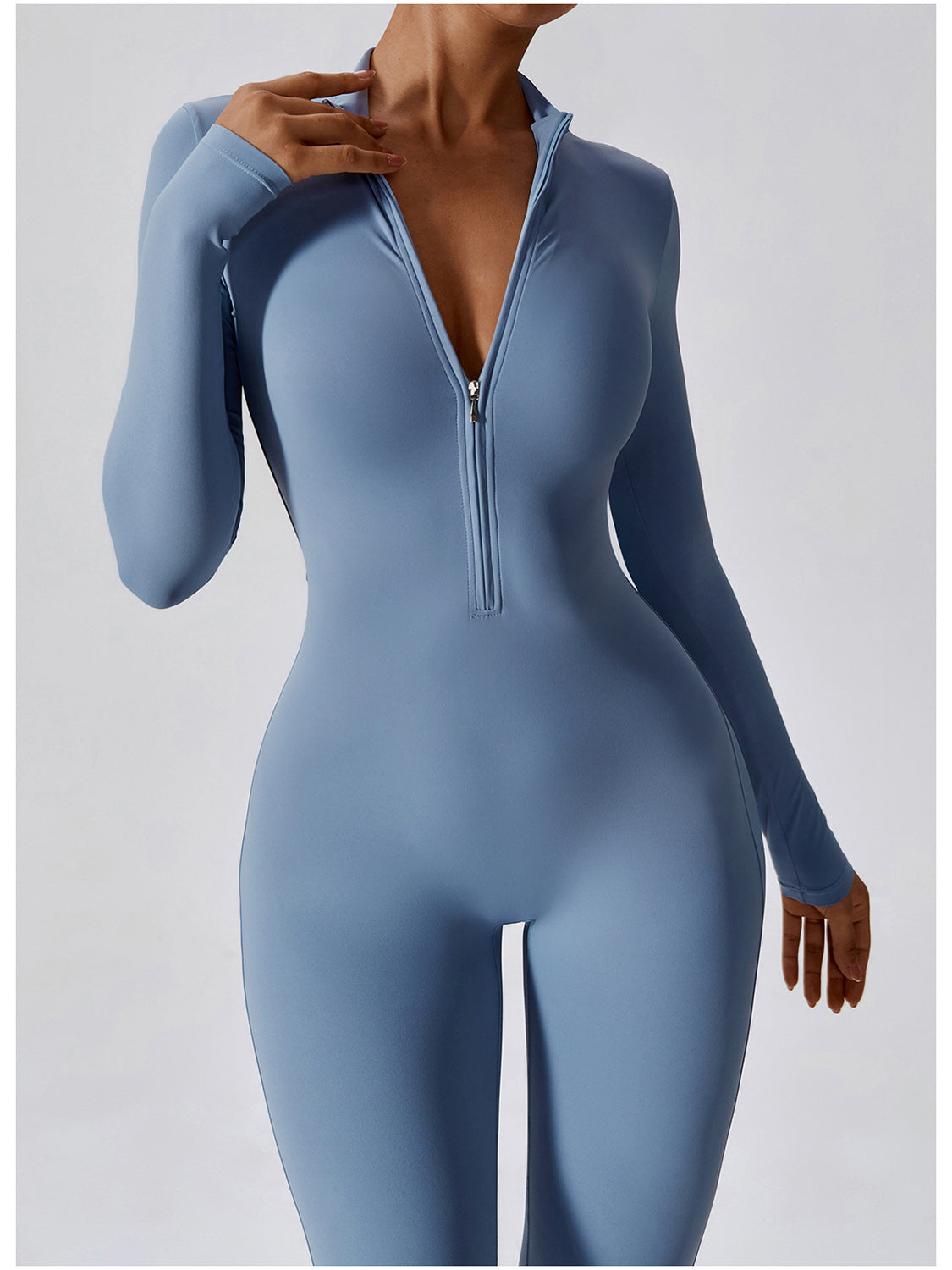 Zip Up Mock Neck Long Sleeve Jumpsuit